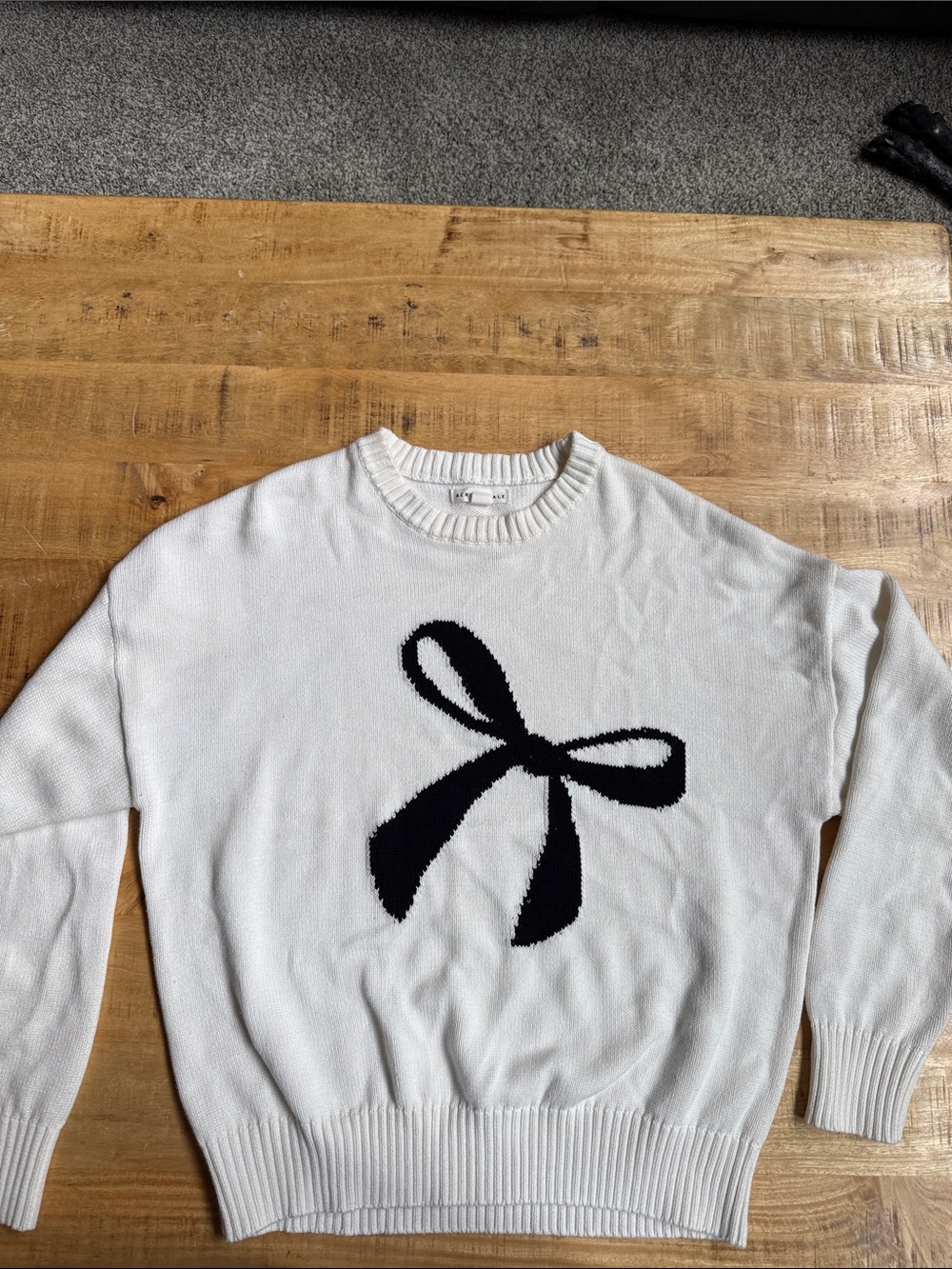 Aeropostale White Crewneck Sweater with Black Bow